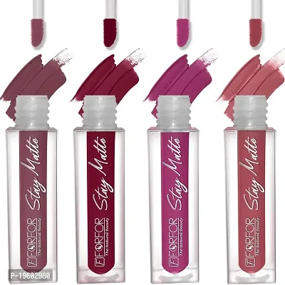 FORFOR? Stay Matte Long Lasting Mini Liquid Lipstick Waterproof Combo of 4 (Bridal Maroon, Pink Blush, Peach Nude, Mauve)