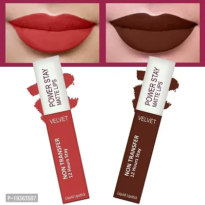 FORFORreg; Power Stay Long Last Matte Lipstick Combo of 2 - Waterproof (12 hrs stay) (Candy Red , Cocoa Brown, Pack of 2)