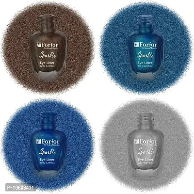 FORFOR Sensational Eyeliner Liquid Glitter Smudge-Proof and Water Proof 7 ml Each (COMBO OF 4, Brown,Royal Blue,Blue,Silver)-thumb2