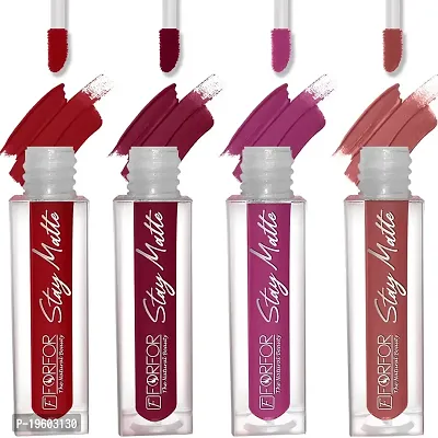 FORFOR? Stay Matte Long Lasting Mini Liquid Lipstick Waterproof Combo of 4 (Bridal Maroon, Pink Blush, Peach Nude, Peppy Red)