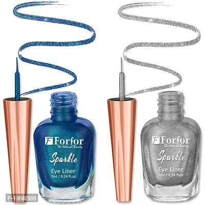 FORFOR Sensational Liquid Glitter Eyeliner Smudge-Proof and Water Proof 7 ml Each (Combo of 2, Silver, Blue)