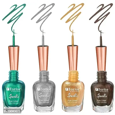 FORFOR Sensational Liquid Glitter Eyeliner Smudge-Proof and Water Proof 7 ml Each (Set of 4, Green,Golden,Silver,Brown)