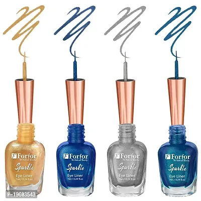 FORFOR Sensational Eyeliner Liquid Glitter Smudge-Proof and Water Proof 7 ml Each (COMBO OF 4, Royal Blue,Blue,Golden,Silver)