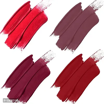 FORFOR? Stay Matte Long Lasting Mini Liquid Lipstick Waterproof Combo of 4 (Candy Red, Bridal Maroon, Peppy Red, Mauve)-thumb2