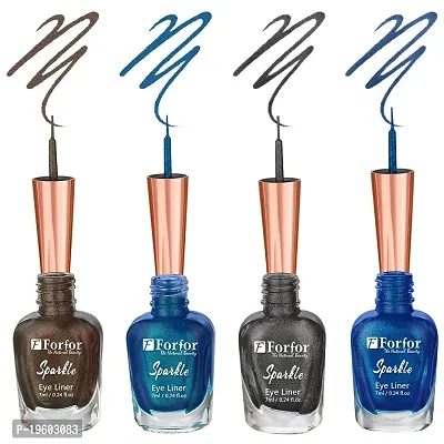 FORFOR Sensational Eyeliner Liquid Glitter Smudge-Proof and Water Proof 7 ml Each (COMBO OF 4, Brown,Royal Blue,Blue,Grey)