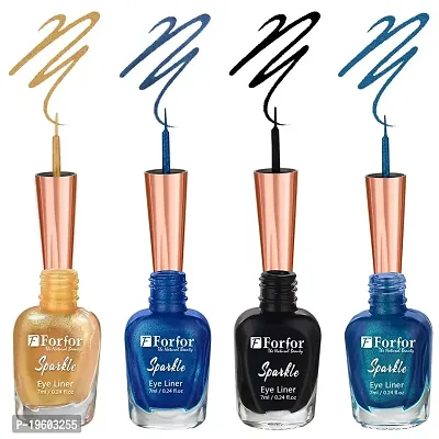 FORFOR Sensational Eyeliner Liquid Glitter Smudge-Proof and Water Proof 7 ml Each (COMBO OF 4, Royal Blue,Blue,Black,Golden)