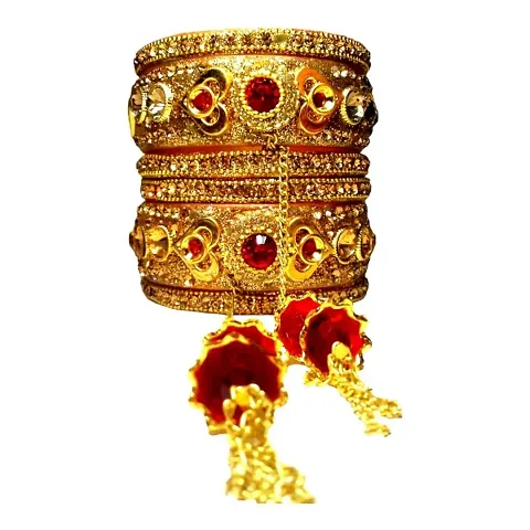 Women's Dulhan Bangles Set, Bridal Bangles Set, Punjabi Chuda Fashion Stones Wedding Bridal Brass Bangles Set