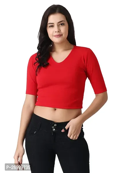 Fancy Red Polycotton Solid Top For Women