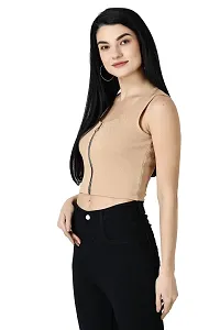 Fancy Beige Polycotton Solid Top For Women-thumb1
