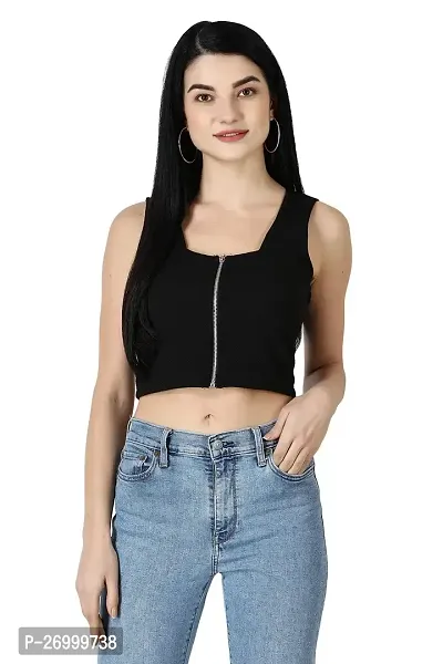 Fancy Black Polycotton Solid Top For Women
