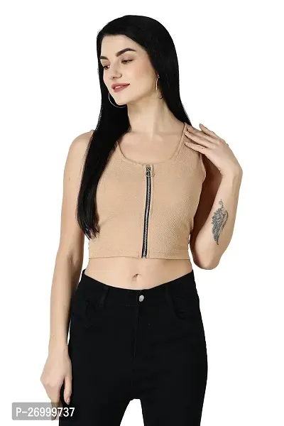 Fancy Beige Polycotton Solid Top For Women-thumb0