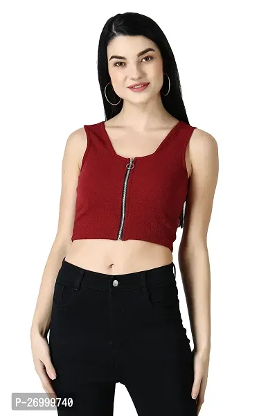 Fancy Maroon Polycotton Solid Top For Women