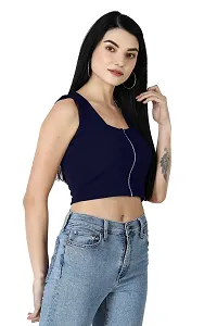 Fancy Navy Blue Polycotton Solid Top For Women-thumb2