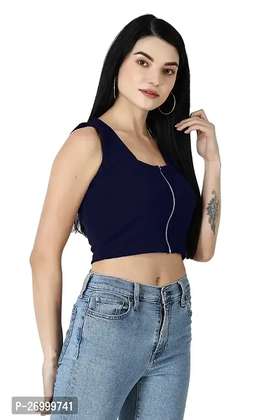 Fancy Navy Blue Polycotton Solid Top For Women-thumb3