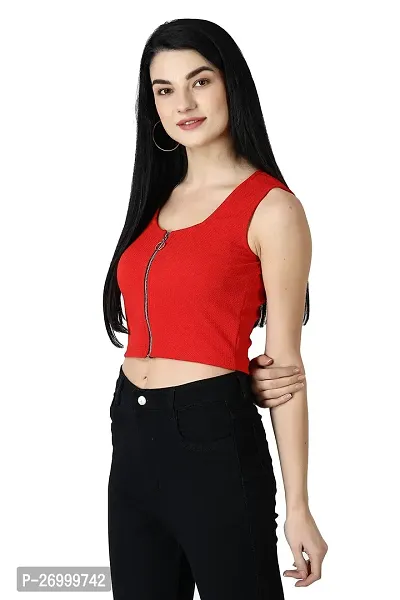 Fancy Red Polycotton Solid Top For Women-thumb2