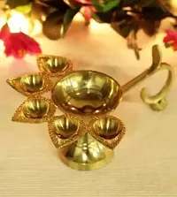 Panch Aarti Diya/Puja Burner/5 Face Oil Lotus Lamp Jyoti/for Diwali Pooja and Festival Decoration/for Home Brass (Pack of 3) Table Diya  (Height: 5 inch)-thumb1