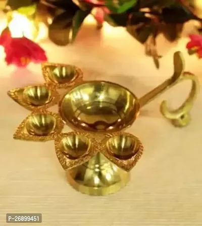 Panch Aarti Diya/Puja Burner/5 Face Oil Lotus Lamp Jyoti/for Diwali Pooja and Festival Decoration/for Home Brass (Pack of 3) Table Diya  (Height: 5 inch)-thumb2