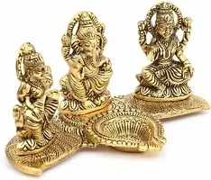 Laxmi Ganesh Saraswati Gold Plated Showpiece Statute with Oil Lamp Diya Deepak Deepam,Metal Statue Sculpture Oil Lamp Diya Lucky Figurine House Warming Gift  Home Decor Congratulatory-thumb1