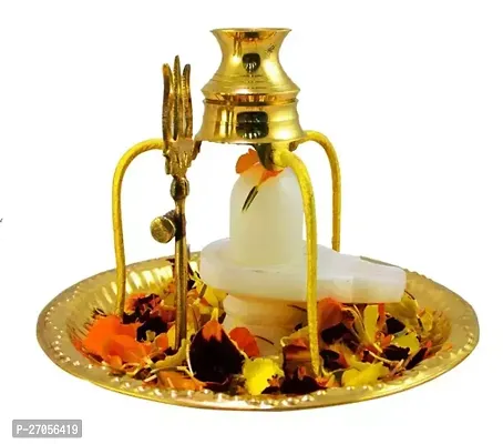 Brass shivling Stand shivling Stone Brass Pooja Plate Thali with Shivling Stand and Abhishek Lota Kalash Trishul Brass