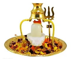 Brass shivling Stand shivling Stone Brass Pooja Plate Thali with Shivling Stand and Abhishek Lota Kalash Trishul Brass-thumb1