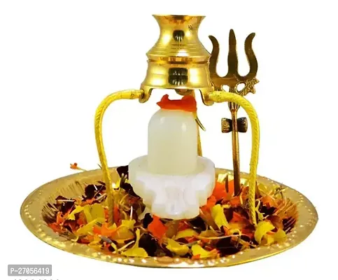 Brass shivling Stand shivling Stone Brass Pooja Plate Thali with Shivling Stand and Abhishek Lota Kalash Trishul Brass-thumb2