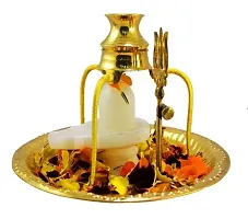 Brass shivling Stand shivling Stone Brass Pooja Plate Thali with Shivling Stand and Abhishek Lota Kalash Trishul Brass-thumb2