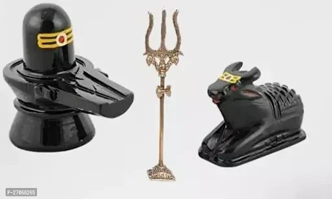 Shivling Nandi with Brass Shiv Trishul for Temple Decorative Showpiece-thumb2