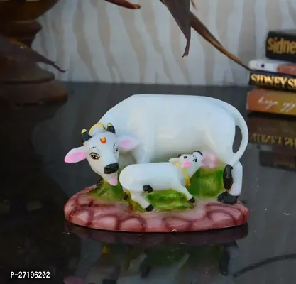 White Cow with Calf Showpiece Cow showpieces for Home Decor Cow Calf Idol for Home kamdhenu Cow Idol