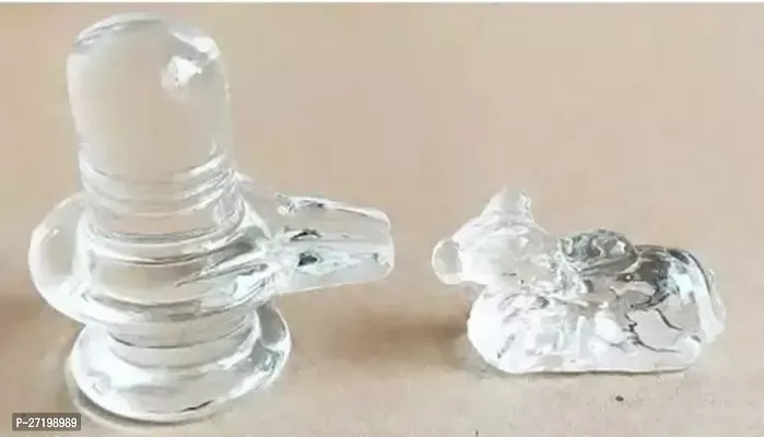 Crystal Sphatik Shivling with Nandi for Showpiece, Table-Home Decor, Car Dashboard and Gift Item-thumb0