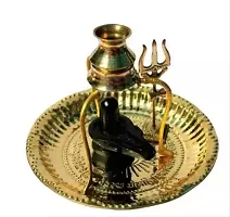 Shiva Lingam Set Stand and Abhishek Lota Kalash with Swastik Symbol on Brass Plate for Lord Temple Pooja-thumb1