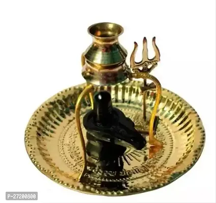 Shiva Lingam Set Stand and Abhishek Lota Kalash with Swastik Symbol on Brass Plate for Lord Temple Pooja-thumb2