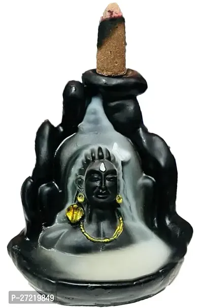 Smoke Fountain Lord Shiva Adiyogi Statue Cone Incense Holder Showpiece with 10 Free Smoke Cones-thumb0