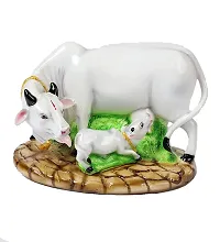 Colorful Cow and Calf Polyresin Statue || Kamdhenu Cow Idol for Temple, Car Dasboard, Home Decor-thumb2