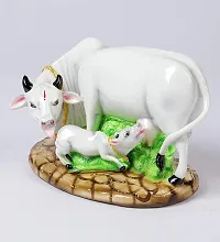 Colorful Cow and Calf Polyresin Statue || Kamdhenu Cow Idol for Temple, Car Dasboard, Home Decor-thumb3