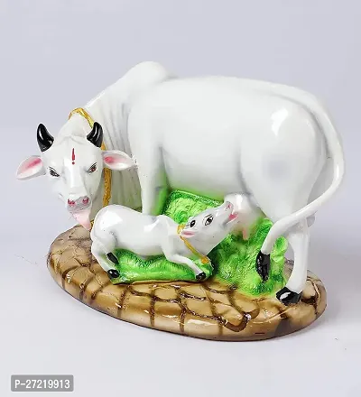 Colorful Cow and Calf Polyresin Statue || Kamdhenu Cow Idol for Temple, Car Dasboard, Home Decor-thumb4