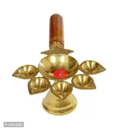 Poojan Paatr Panch Aarti Brass Diya Oil Lamp Jyoti Puja (height: 3.5 Inch)-thumb0