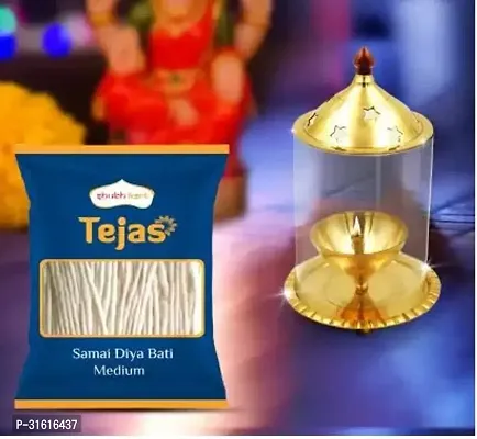 Akhand Jyot Aaradhya Diya with Borosilicate Glass 5 inch  Tejas Samai Diya bati Medium - Combo Brass (Pack of 2) Table Diya  (Height: 4.3 inch)