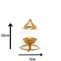 Akhand Jyot Aaradhya Diya with Borosilicate Glass 5 inch  Tejas Samai Diya bati Medium - Combo Brass (Pack of 2) Table Diya  (Height: 4.3 inch)-thumb1