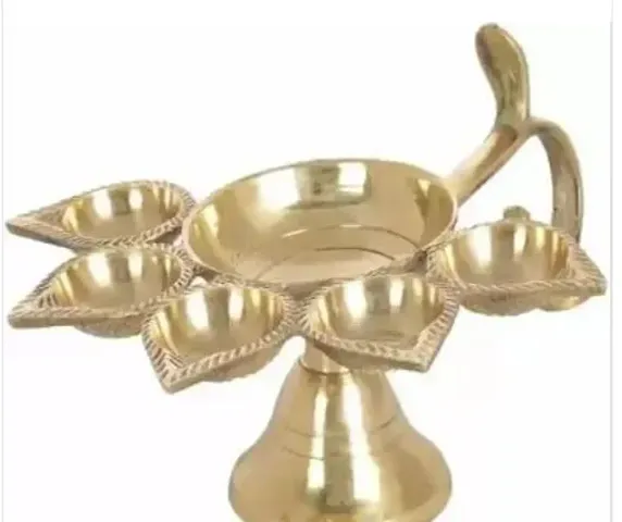 NAVRATRI SPECIAL Brass Panch Aarti Lamp Big Size || Handle Diya For Puja || Pancharti Diya Oil Lamp || Panch aarti Jyoti/Puja Diya for Diwali/Navratri/Any Festival & Pooja || AVA932