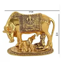 Metal Cow and Calf with Krishna for Home Decor and Use for Pooja-thumb1