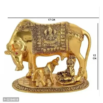 Metal Cow and Calf with Krishna for Home Decor and Use for Pooja-thumb2