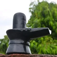 Hand Crafted Medium 4(Inches) Black Marble Shiva Lingam Shiv Ling Idol Murti Black Natural Marble Stone-thumb1