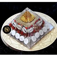 Laxmi Pyramid Original Certified Gomati Chakra, Rudraksha, Cowrie Kodi Maha Laxmi Pyramid - 90mm Large Orgonite Pyramid with Shree Yantra-thumb1