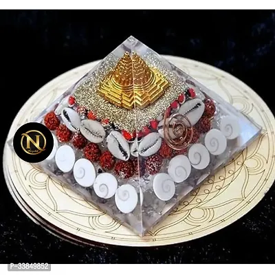 Crystal Laxmi Pyramid - Crystal Pyramid With Rudraksha Shree Yantra Original Gomati Chakra White Kauri And Ratti Seeds-thumb3