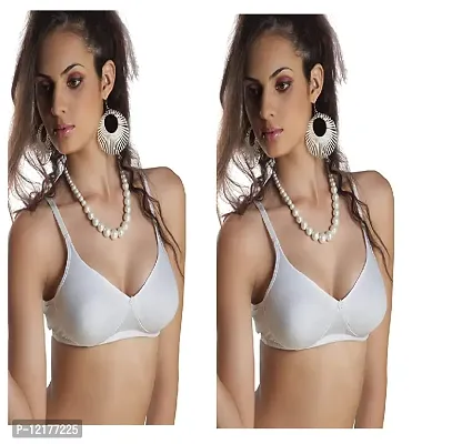 Stylish White Cotton Solid Bras For Women Pack Of 2-thumb0