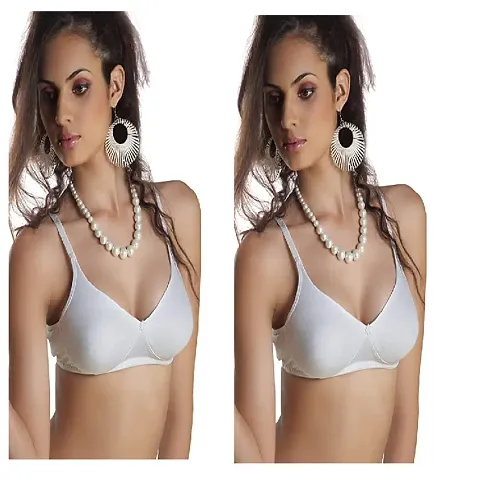 Stylish White Cotton Solid Bras For Women Pack Of 2