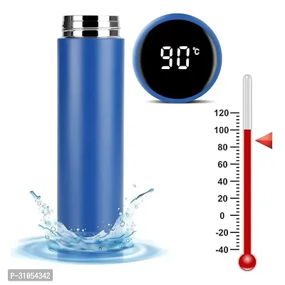 Stylish Blue Stainless Steel Temperature Display Indicator Water Bottle 500 ml