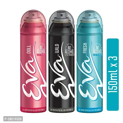 Eva Doll 150 ml + Eva wild 150 ml +Eva Fresh Deodorant 150 ml (Pack of 3)