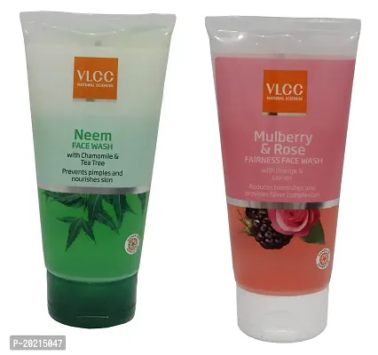 Vlcc Combo Neem Face Wash (150ml)  Mulberry  Rose Face Wash (150 ml) (Pack of 2)-thumb2