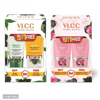 VLCC Neem + Anti Tan (2x150ml)  Mulberry Rose Face Wash (2x150ml) (600ml), 4 Pieces